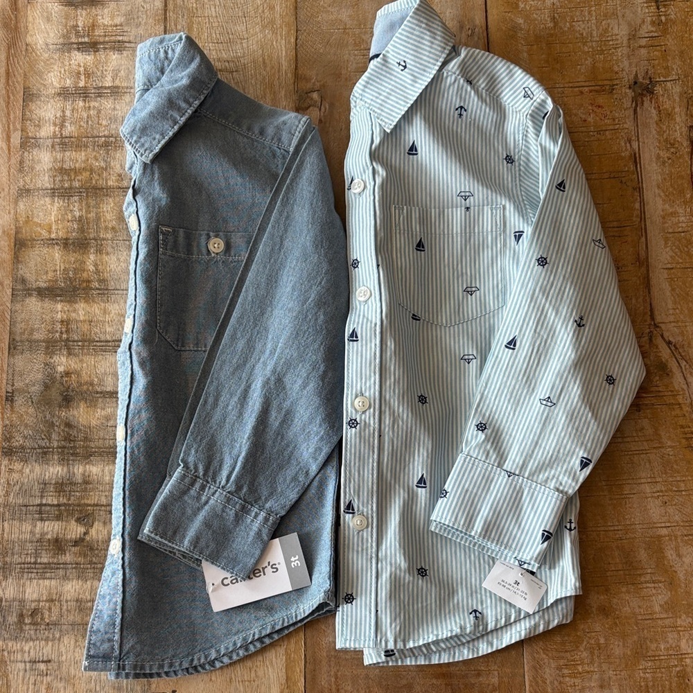 NWT Carter's Boys' Chambray and Striped Shirts 3t